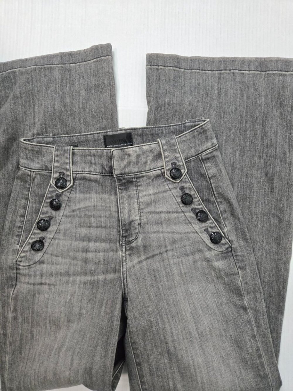 WHBM Size 2 Mariner Wide-Leg High-Rise  Jean's Faded Gray Wash Denim - Picture 4 of 14